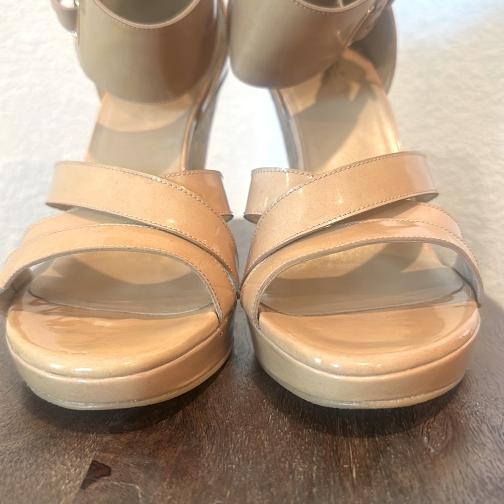 STUART WEITZMAN HILDA Sandal Metallic Cork Wedge Adobe Aniline Patent Size 9M - Picture 8 of 17